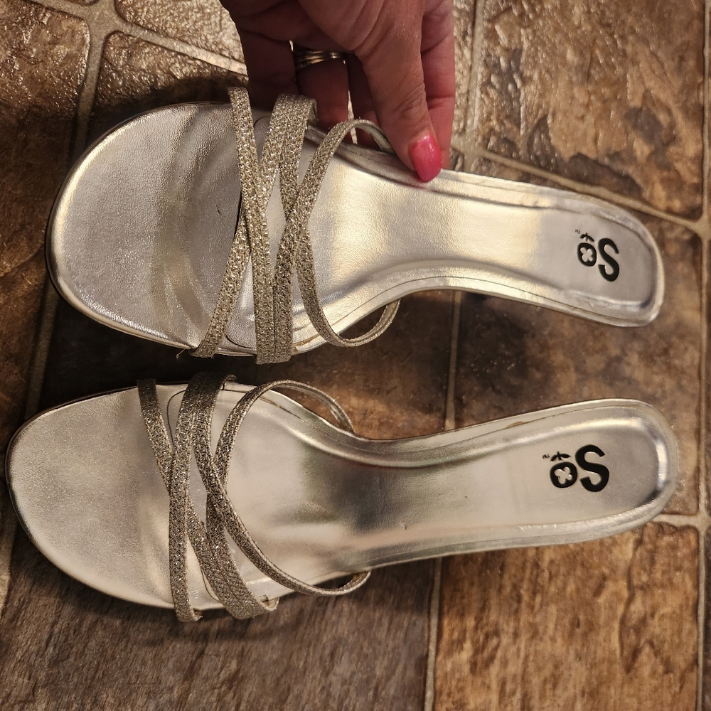 Silver sparkly sandals size 10